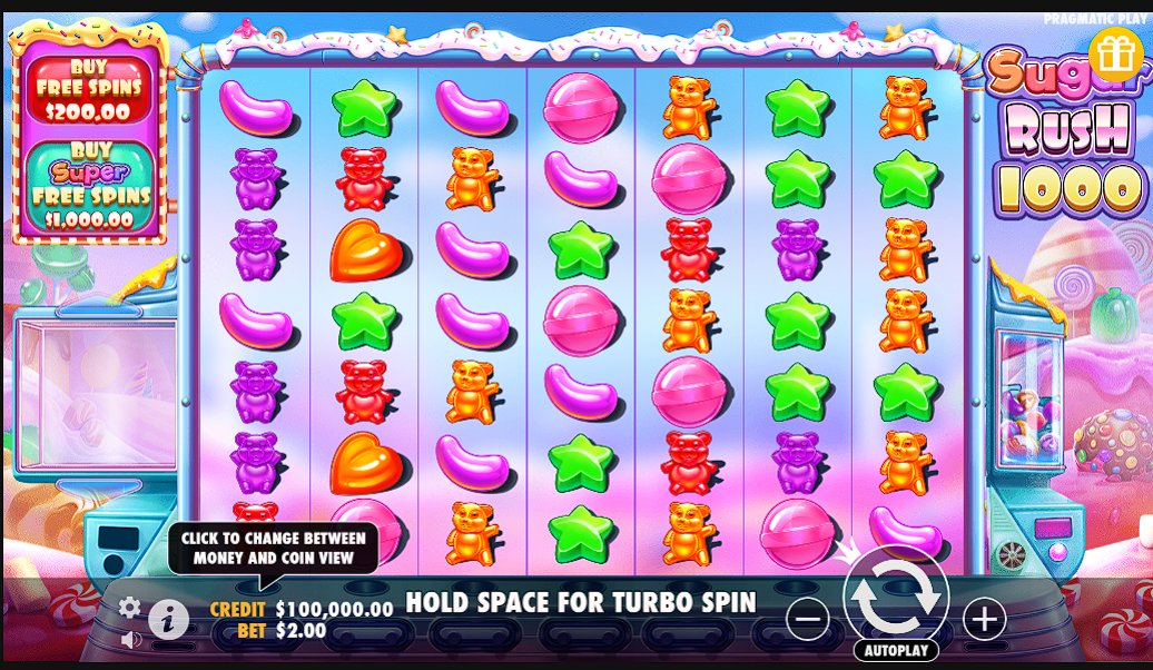 Sugar Rush 1000 геймплей — сітка 7x7, активні multiplier spots під час Free Spins